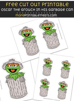 cut out printables for oscar the grouch in his garbage can with text that reads, free cut out printable