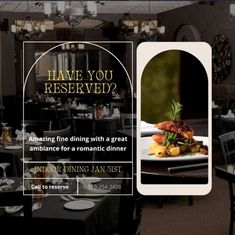 a restaurant menu with an image of a plate of food and the words have you reserved?