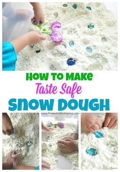 how to make taste safe snow dough for toddlers and older children with instructions on how to use them