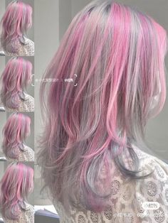 Ombre Hair Designs, Three Color Hair Dye Ideas, Colors To Dye Hair, 2 Color Hair Dye Ideas, Pink Silver Hair, Cool Hair Dye, Hair Color Combos, Split Hair Dye, Unique Hair Color