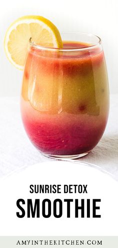 This Sunrise Detox Smoothie is a healthy breakfast recipe made with frozen mangoes, bananas, pineapple and strawberries for a hydrating smoothie that's easy to make. It's gluten-free, dairy-free and so refreshing. Hydrating Smoothie, Yummy Breakfast Smoothies, Healthy Fruit Smoothies, Smoothie Recipes Healthy Breakfast, Detox Smoothie Recipes, Breakfast Smoothie Recipes, Smoothie Drink Recipes, Recipes Yummy, Healthy Drinks Smoothies