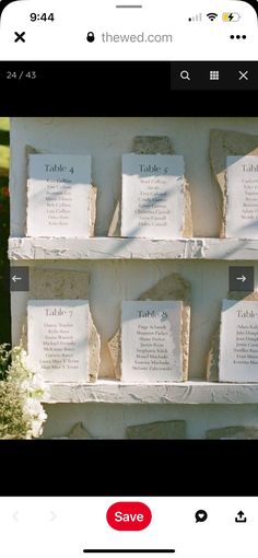 the wedding seating chart is displayed on an iphone