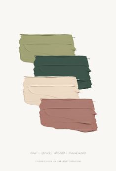 four different shades of green, brown, and beige paint on white paper with the words olive