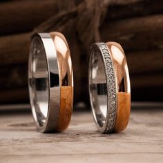 two men's wedding bands with diamond accents