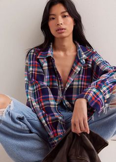 Your new favorite flannel from our We The Free collection. This slouchy shirt features a soft cotton fabrication and timeless plaid print with contrast seams and cuffed sleeves. Slouchy, oversized fit. Soft cotton fabrication. Collared-neckline. Button-front closures. Raglan cut sleeves with cuffs. Contrast seam detailing. Shirttail hem. 100% Cotton. Model is wearing a size S. Boys Plaid Shirt, Slouchy Shirt, Liberty Floral, Plaid Shirt Women, Free Girl, Boys Plaid, Knit Bottom, Football Tees, Plaid Print