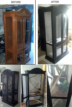 before and after pictures of an old china cabinet