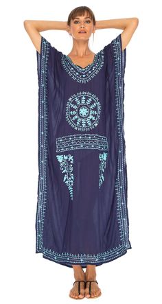 Made from a semi-sheer lightweight rayon material, this beach cover up will brighten up your summer wardrobe. Beautifully crafted to fit petite sizes to plus size. BOHO STYLE- Mandala print design makes this caftan fit for a bohemian goddess. Beautifully handcrafted art that you can wear. Easily upgrade your beachwear this summer with a comfortable and stylish lounge dress from SHU-SHI. TRAVEL-FRIENDLY- The lightweight beach dress makes it the ideal travel companion. Easily toss in your carry on Embroidered Kaftan, Plus Size Boho, Kaftan Maxi Dress, Long Kaftan, Mandala Print, Lounge Dress, Handcrafted Art, Caftan Dress, Maxi Dress Blue