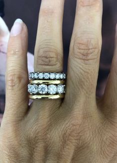 Big Diamond Band Ring, Chunky Band Wedding Ring, Chunky Stacked Wedding Rings, Stephanie Gottlieb Engagement Ring, Chic Engagement Rings, Layered Wedding Rings, Chunky Diamond Wedding Band, Redesigned Rings Before And After, Thick Band Wedding Rings