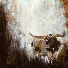 a painting of a bull with long horns