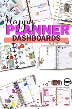 the happy planner dashboard is full of colorful pages