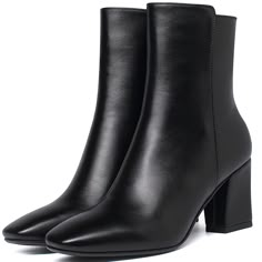 PRICES MAY VARY. [Measurement]: The black heeled booties heel height is 7 cm/2.76 inches;shaft height: approx 14 cm/5.51 inches;top opening circumference 27 cm/10.63 inches. [Fashion Design]: These heeled booties for women are designed with classic square toe, a side zip up style,a chunky heel, and a rubber sole. [Easy To Put On And Off]:These black booties for women feature a zipper on the side for easy on-and-off. [Matching]: You can wearwomen's black booties all year.match them with your dres Fall Ankle Boots, Boots With Heel, Black Heeled Boots Ankle, Black Heeled Boots, Boots With Jeans, Black Heeled Boots Outfit, Black Heel Boots Outfit, Trendy Boots For Women, Winter Heel Boots