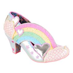 Brand New In Box Summer Showers Pastel Heels. Sold Out Online. Just Didn't Fit Me. :( For Reference I Wear A 7.5 In Us Shoe Sizes And A 39 Seems To Fit Me Best. Might Fit Size 8-8.5 Us Sizes. Applique Hearts, Sparkling Shoes, Rainbow Heels, Irregular Choice Shoes, Glitter Rainbow, End Of The Rainbow, Get Lucky, Mid Heel Shoes, Ballerina Shoes Flats