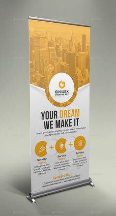 The logo and description Tradeshow Banner Design Inspiration, Corporate Standee Design, Standies Design Creative, Poster Business Design, It Banner Design, Corporate Roll Up Banner Design, Banners Ideas Design, Roll Up Banner Design Minimalist, Large Banner Design