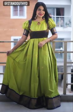 Pattu Saree Frock Dresses For Women, Long Gown Dress Long Gown Dress From Saree, New Long Frock Models Pattu, Long Frock With Pattu Saree, Pattu Saree Frocks Designs, Pattu Saree Dress Gowns, Pattu Frock Models For Women, Traditional Gown From Saree, Pattu Saree Long Frocks Designs