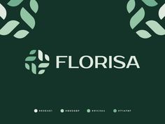 the logo for florisa is shown on a dark green background with white leaves