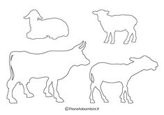 the silhouettes of cows and sheep are shown in three different positions, one is black and white