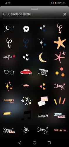 an iphone screen with various stickers on it