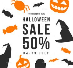 halloween sale flyer with pumpkins and bats