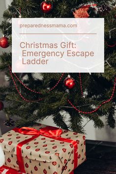 a christmas tree with presents under it and the words, christmas gift emergency escape ladder