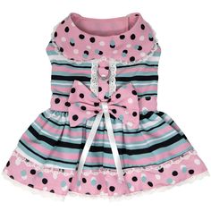 a pink and black dress with polka dots on it