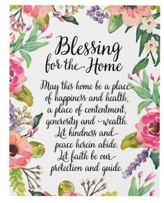 a card with flowers and the words blessing for the home