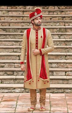 Golden Sherwani, Designer Sherwani For Men, Indian Wedding Sherwani, Men Sherwani, Blue Sherwani, Mens Wedding Suits, Velvet Dupatta, Sherwani For Men Wedding, Embroidered Sherwani