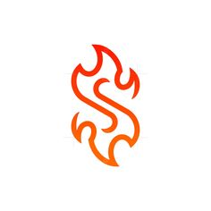 the letter s is made up of fire and has an orange flame on it's side