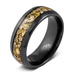 black ceramic ring with gold inlays