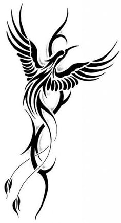 a black and white tattoo design with a bird on it's back, flying in the air