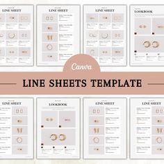 the line sheets template is shown with different types of rings and jewelry on top of it