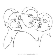 three women with faces drawn in one line