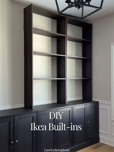 DIY Ikea Built-Ins Hack Built In Cabinets Living Room, Ikea Hack Bookcase, Ikea Bookshelf Hack, Ikea Home Office, Billy Bookcases, Ikea Bookcase, Ikea Billy Bookcase Hack