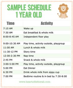 the sample schedule for each child's activity