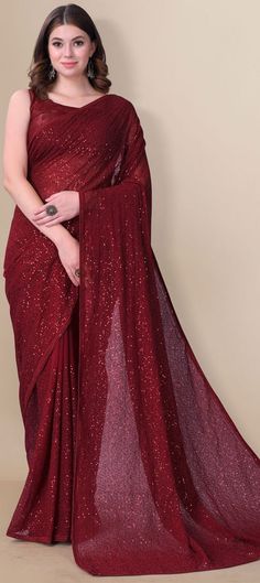 Cost Includes Saree,Unstitched BlouseFall & Edging Work Description: Red and Maroon color Saree in Georgette fabric with Embroidered, Sequence, Thread work Fabric: Georgette Work: Embroidered, Sequence, Thread Color Family: Red and Maroon Style: Classic Occasion: Designer, Party Wear Saree Dimension: 530 Cm x 110 Cm ( L x W) Blouse Length: 80 Cm Approx Washing Instruction: Dry Wash Red Pre-draped Saree With Pallu For Eid, Red Unstitched Pre-draped Saree For Diwali, Red Saree With Mirror Work For Reception, Red Anarkali Pre-draped Saree For Eid, Fitted Red Pre-draped Saree For Eid, Red Resham Embroidered Pre-draped Saree For Navratri, Red Resham Embroidery Pre-draped Saree For Navratri, Red Blouse Piece For Reception Eid, Red Blouse Piece For Reception On Eid