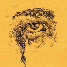 a drawing of an eye with tear coming out of it