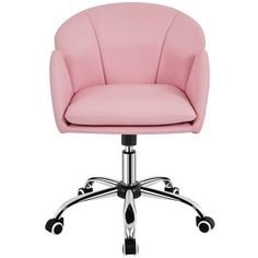 a pink office chair with chrome base and casteors on an isolated white background photo