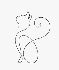 a black and white drawing of a cat sitting on its hind legs, with the tail curled