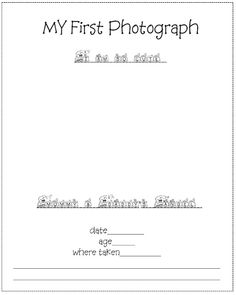 the first photograph is shown in this printable photobook for children to color and write