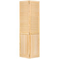 a wooden room divider with shutters on each side and one section closed in the middle