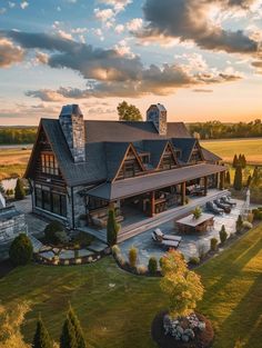 an aerial view of a large house in the country