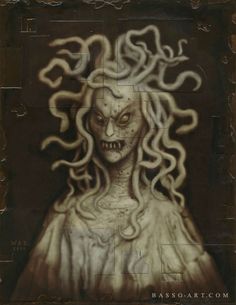 an image of a creepy clown with long hair and curly locks on his head, in front of a black background