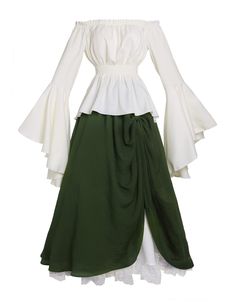 PRICES MAY VARY. Good Workmanship- The material of the double layered skirt is lightweight and durable. The shirt has a silky feel and is mostly opaque. it's thick enough that you can wear a light tank top under it and it won't show through. Basic Pieces for Ren Faire- Victorian cream top and dark color renaissance skirt. This is a great foundation for any lady who is looking for the renaissance basic pieces. you could add various different pieces like corsets, belts, shawls etc can be added to Plus Size Ren Faire, Plus Size Ren Faire Costume, Medieval Outfit Women, Peasant Costume, Medieval Outfit, Ren Faire Outfits, Ren Faire Costume, Maid Marian, Fair Outfits