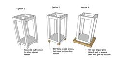 three different types of pedestals with one open and the other closed on each side