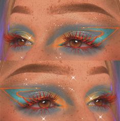 Colorful Graphic Eyeliner, Blue Graphic Eyeliner, Editorial Graphic Liner, Colourful Editorial Makeup, Blue Graphic Eye Makeup, Makeup Things, Editorial Makeup, Creative Makeup, Maquillaje De Ojos