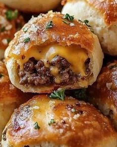 cheeseburger sliders piled on top of each other