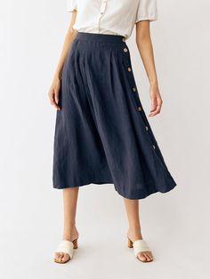 Shopcozy offers stylish and concessional Skirts.. SPU: 4491ASKAI4E80, Color: Deep Blue, Edition type:Loose, Dress length:Midi. Wrap Skirt Design, Fashion Factory, Adorable Dresses, Modest Clothes, Navy Skirt, Fashion Skirts, France Wedding, Work Skirts, Linen Clothing