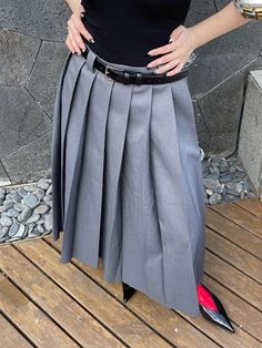 SIZE S:Waist:64cm,Hip:144cm,Length:86cm M:Waist:68cm,Hip:148cm,Length:87cm L:Waist:72cm,Hip:152cm,Length:88cm Note: 1 inch = 2.54 cm, 1 cm = 0.39 inch note: measurement by hands allow 2-3cm errors which is normal Gray High Waist Pleated Skirt For Spring, Gray High Waist Skirt For Work, High Waist Gray Pleated Skirt, Gray High Waist Skirt For Spring, Fitted Gray Pleated Summer Skirt, Fitted Gray Pleated Skirt For Summer, Gray Fitted Pleated Skirt For Summer, Fitted Gray Pleated Bottoms, Fitted Gray Mini Pleated Skirt