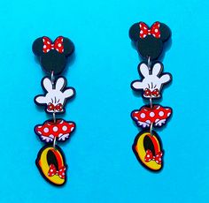 Minnie Mouse Inspired Outfit, Laser Cut Earrings Acrylics, Minnie Dress, Minnie Mouse Outfits, Dot Earrings, Dot Day, Minnie Bow, Acrylic Earring, Rosie The Riveter