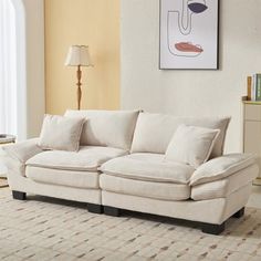 a living room scene with focus on the sofa