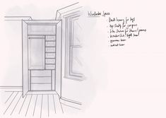 a drawing of an empty refrigerator in the corner of a room with writing on it